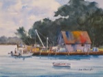 landscape, seascape, fishing, boat, maine, south thomaston, penobscot bay, original watercolor painting, oberst